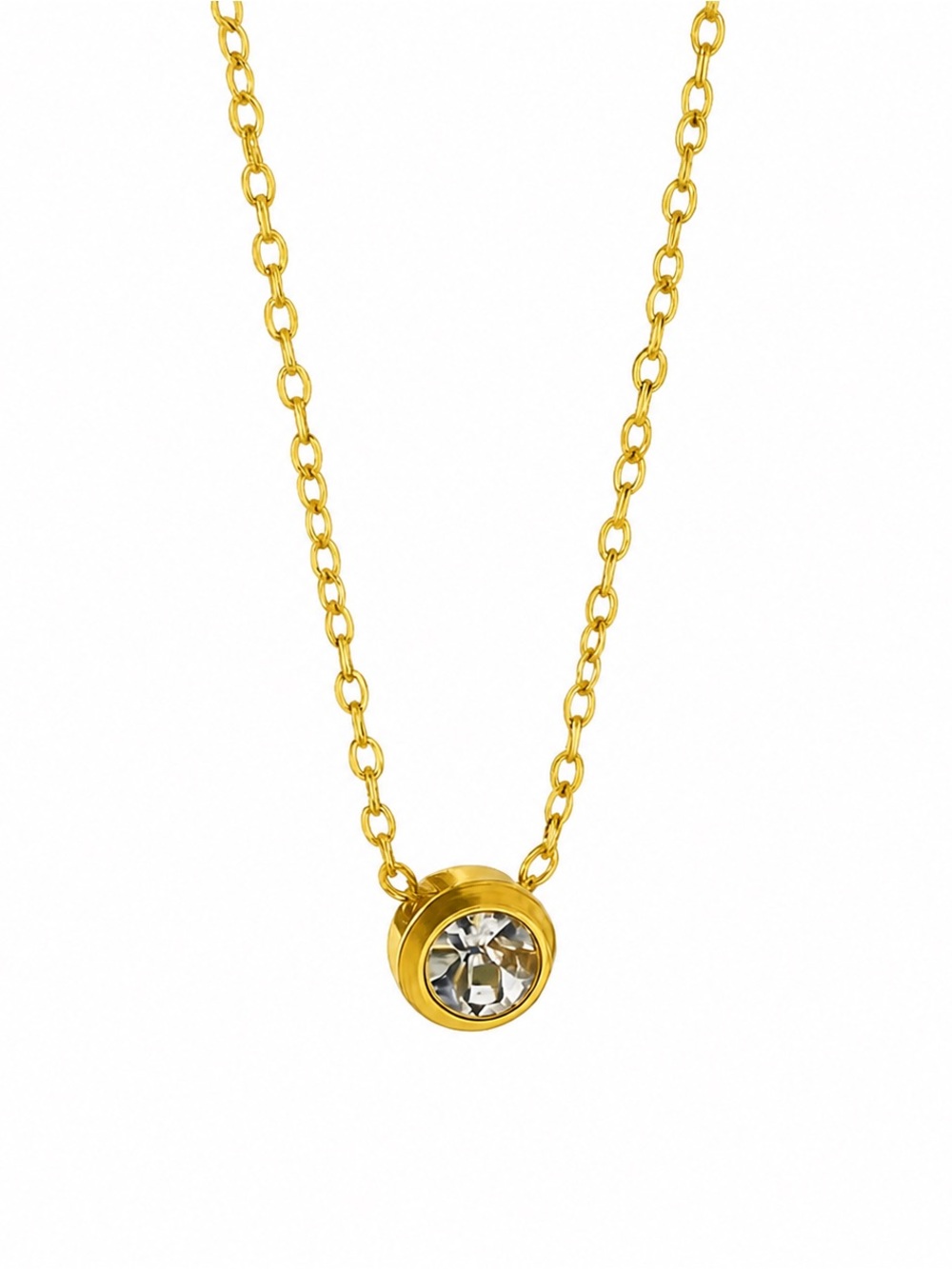 Gold Bezel Solitaire Style Necklace | PVD Coated Stainless Steel